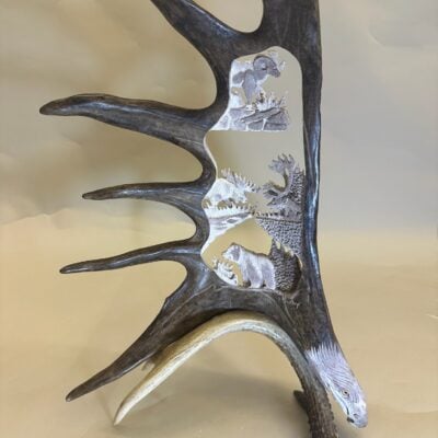 Caribou shovel Alaska Big 4 antler carving antler carvings antler decor antler art carving